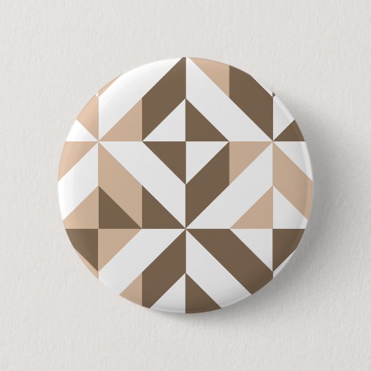 Bruin Beige Geometrisch Kubuspatroon Ronde Button 5,7 Cm (Voorkant)