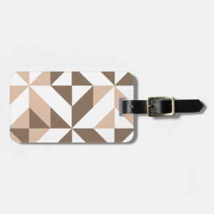 Bruin Beige Geometrische Cube Patroon Bagagelabel