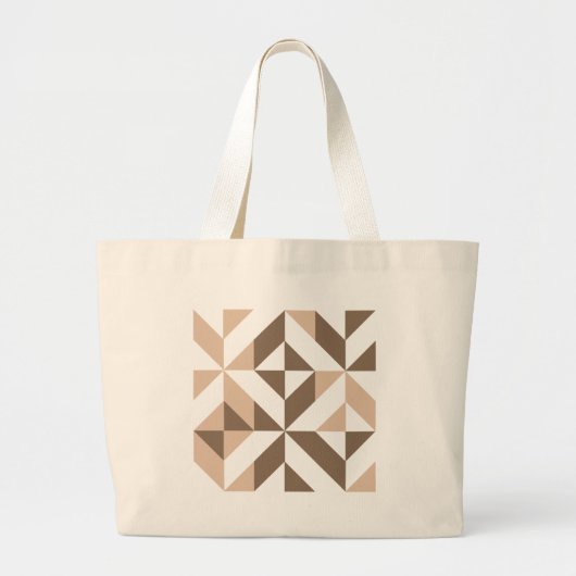 Bruin Beige Geometrische Cube Patroon Grote Tote Bag (Voorkant)