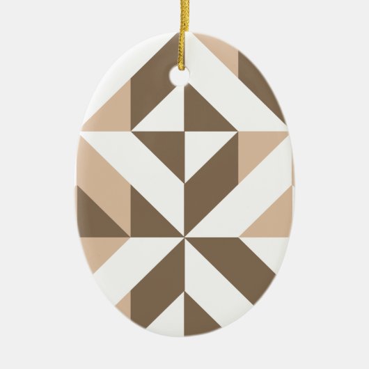 Bruin Beige Geometrische Cube Patroon Keramisch Ornament (Voorkant)
