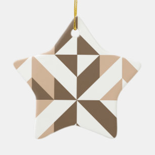 Bruin Beige Geometrische Cube Patroon Keramisch Ornament