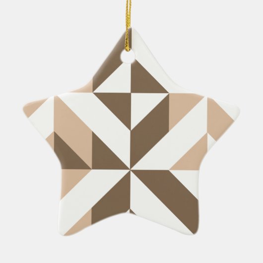 Bruin Beige Geometrische Cube Patroon Keramisch Ornament (Voorkant)