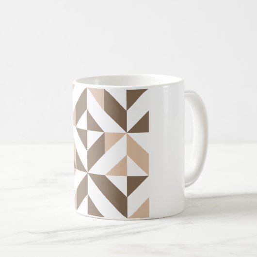 Bruin Beige Geometrische Cube Patroon Koffiemok (Voorkant rechts)