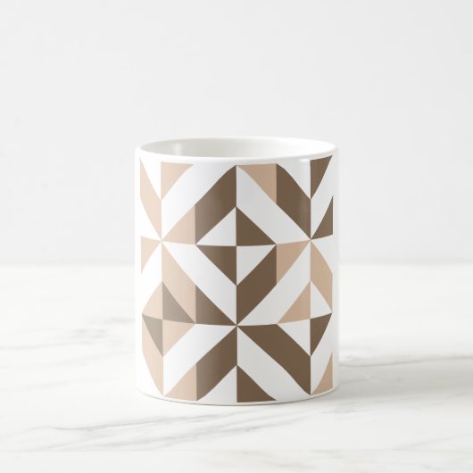 Bruin Beige Geometrische Cube Patroon Koffiemok (Center)