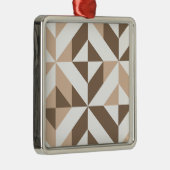Bruin Beige Geometrische Cube Patroon Metalen Ornament (Rechts)