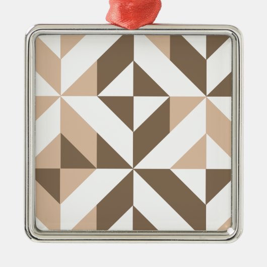 Bruin Beige Geometrische Cube Patroon Metalen Ornament (Voorkant)