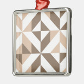 Bruin Beige Geometrische Cube Patroon Metalen Ornament (Links)