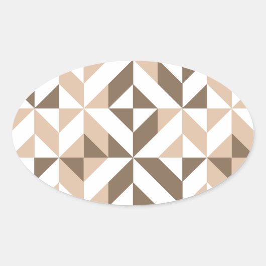 Bruin Beige Geometrische Cube Patroon Ovale Sticker (Voorkant)