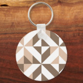 Bruin Beige Geometrische Cube Patroon Sleutelhanger (Voorkant)
