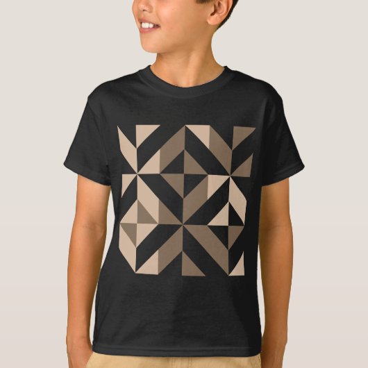 Bruin Beige Geometrische Cube Patroon T-shirt (Voorkant)