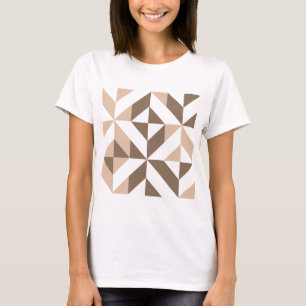 Bruin Beige Geometrische Cube Patroon T-shirt