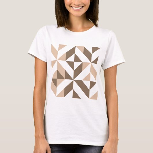 Bruin Beige Geometrische Cube Patroon T-shirt (Voorkant)