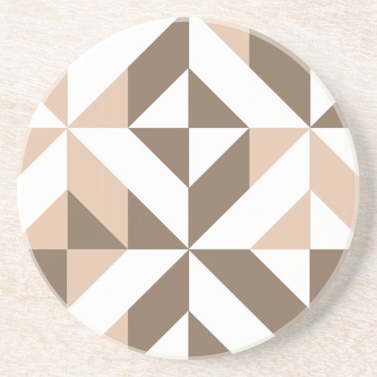 Bruin Beige Geometrische Cube Patroon Zandsteen Onderzetter (Voorkant)