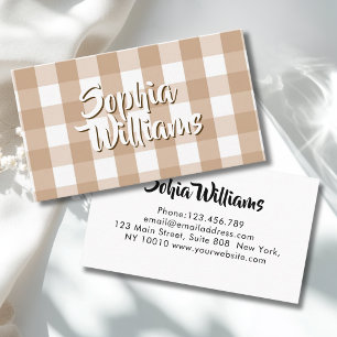 Bruin Beige Gingham Geruit Visitekaartje