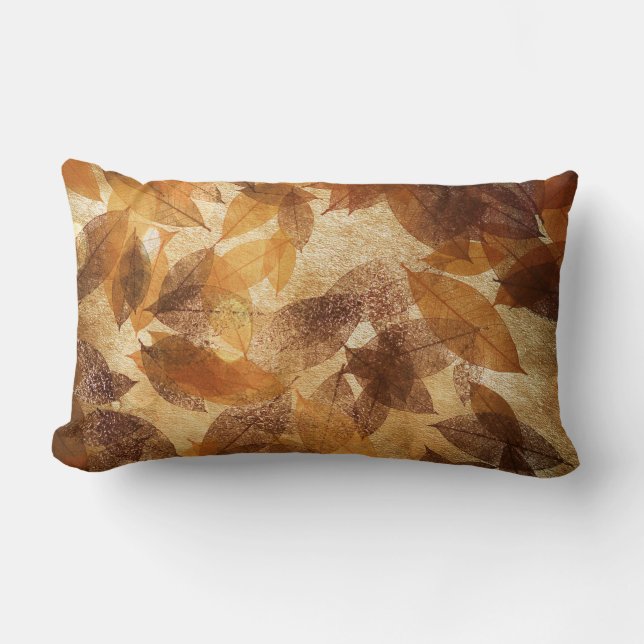 Bruin Beige Gold Leafs Autumn Linen Kussen (Voorkant)