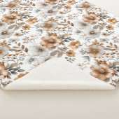 Bruin Beige Grijs Boho Bloemen Waterverf Sherpa Deken (3/4)