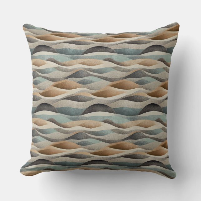 BRUIN BEIGE GROEN TEAL ABSTRACTE GOLVEN KUSSEN (Voorkant)