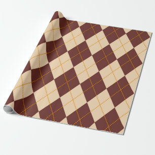 Bruin Beige Herfst Argyle Diamant Patroon Cadeaupapier