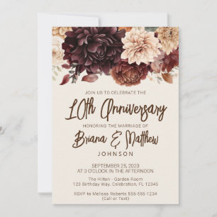 Bruin Beige Ivoor Bloem 10e Huwelijksjubileum  Kaart