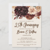 Bruin Beige Ivoor Bloemen 25e Bruiloft Jubileum Kaart (Voorkant)