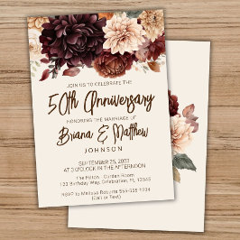 Bruin Beige Ivoor Bloemen 50ste Bruiloft Jubileum Kaart