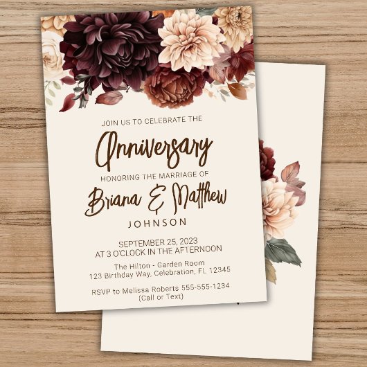 Bruin Beige Ivoor Bloemen Bruiloft Jubileum Kaart