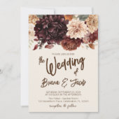 Bruin Beige Ivoor Bloemen Bruiloft Uitnodiging (Voorkant)