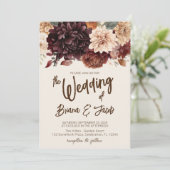 Bruin Beige Ivoor Bloemen Bruiloft Uitnodiging (Staand voorkant)