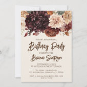 Bruin Beige Ivoor Bloemen Verjaardagsfeest Kaart (Voorkant)