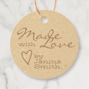 Bruin Beige Made Love Heart Symbol Kraft Paper Bedankjes Labels