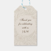 Bruin beige monogrammen bruiloft gunst zakken cadeaulabel (Voorkant)