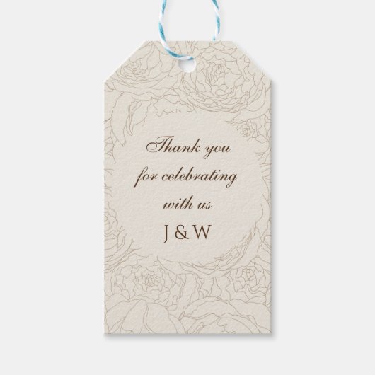 Bruin beige monogrammen bruiloft gunst zakken cadeaulabel (Voorkant)
