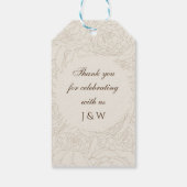 Bruin beige monogrammen bruiloft gunst zakken cadeaulabel (Achterkant)