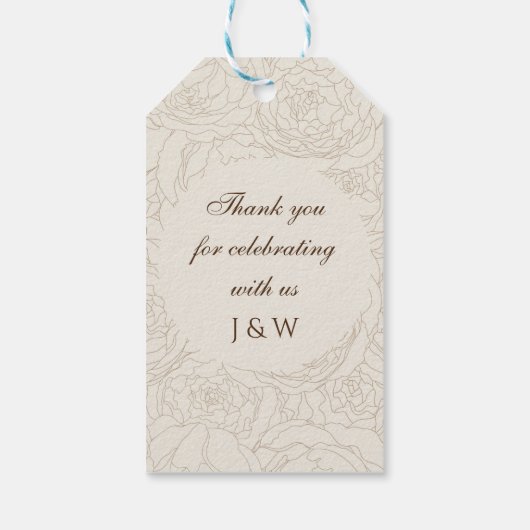 Bruin beige monogrammen bruiloft gunst zakken cadeaulabel (Achterkant)