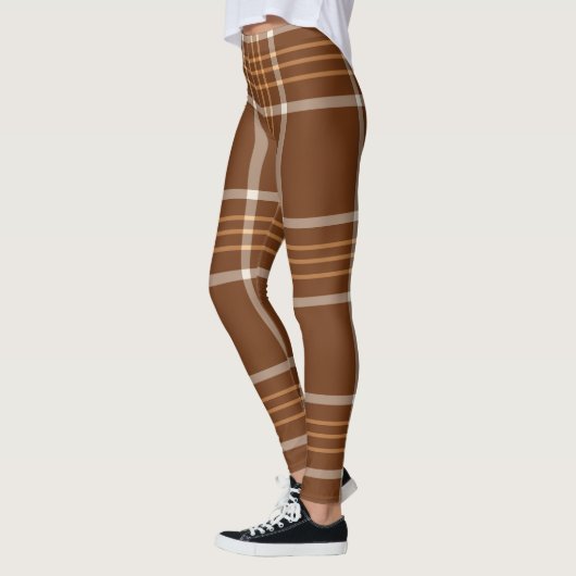 Bruin Beige Plaid Tartan Geruite Patroon Leggings (Links)
