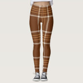 Bruin Beige Plaid Tartan Geruite Patroon Leggings (Voorkant)