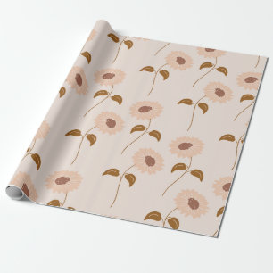 Bruin Beige Retro Y2K Hippie Zonnebloem Patroon Cadeaupapier