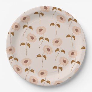 Bruin Beige Retro Y2K Hippie Zonnebloem Patroon Papieren Bordje