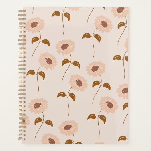 Bruin Beige Retro Y2K Hippie Zonnebloem Patroon Planner (Voorkant)