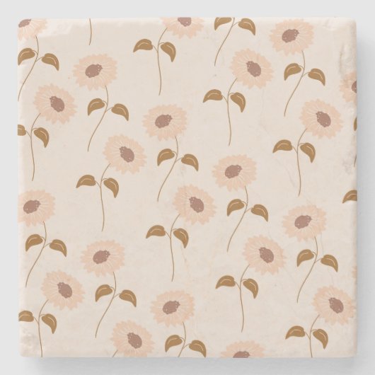 Bruin Beige Retro Y2K Hippie Zonnebloem Patroon Stenen Onderzetter (Voorkant)