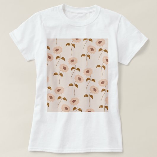 Bruin Beige Retro Y2K Hippie Zonnebloem Patroon T-shirt (Design voorkant)