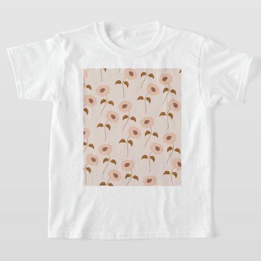 Bruin Beige Retro Y2K Hippie Zonnebloem Patroon T-shirt (Laagn)