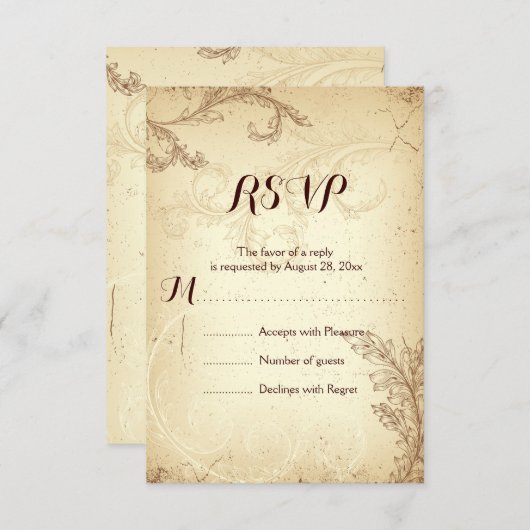 bruin beige rolblad bruiloft RSVP (Voorkant / Achterkant)