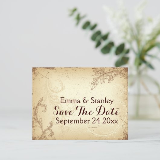 bruin beige rolblad Save the Date Aankondigingskaart (Staand voorkant)