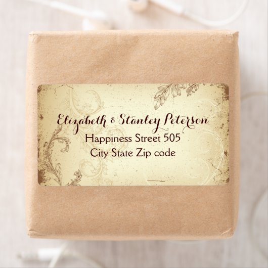 bruin-beige-rolbladtrouwlabel etiket (Insitu)