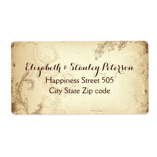 bruin-beige-rolbladtrouwlabel etiket (Voorkant)