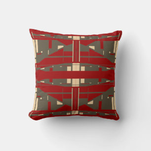 Bruin Beige Rood Mediterraan Symmetrisch Motief Kussen
