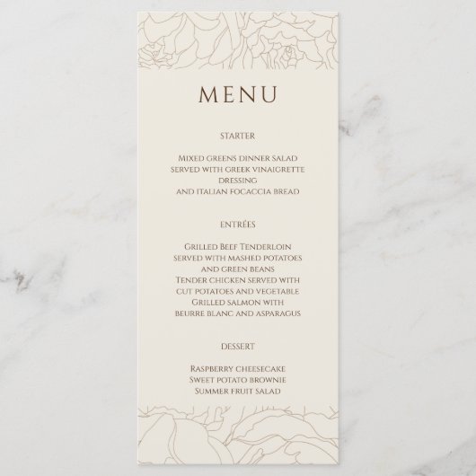 Bruin beige rozen bruiloft menu (Voorkant)