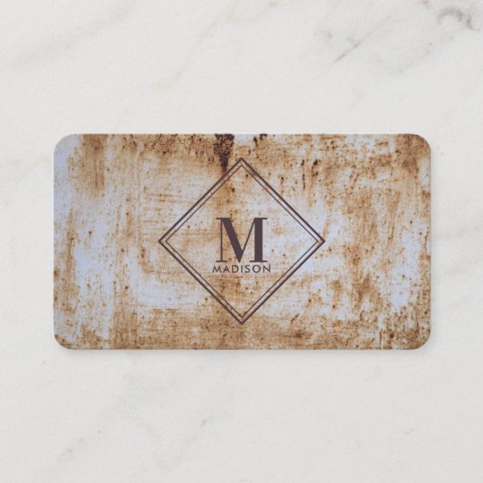 Bruin Beige Rust Metallic Textuur Monogram Initiaa Visitekaartje (Voorkant)