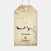  bruin, beige scroll leaf bruiloft dank u cadeaulabel (Voorkant)
